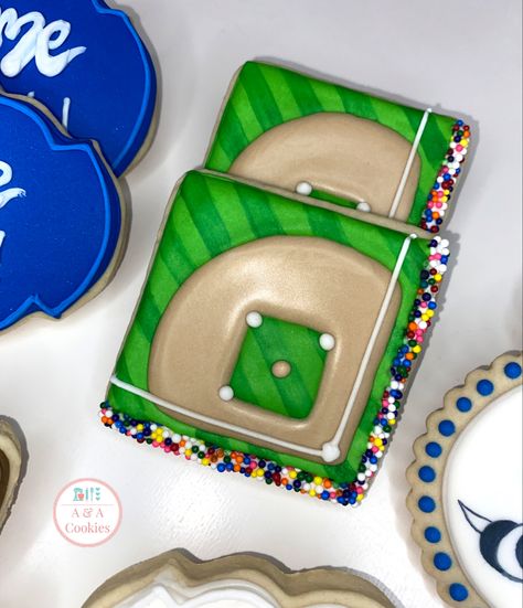 50th Birthday Sugar Cookies, Birthday Sugar Cookies, Sports Cookies, Decorative Cookies, Cookie Ideas, Cookie Designs, Sugar Cookies Decorated, Baseball Field, Royal Icing