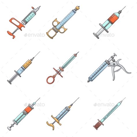 Syringe Needle Injection Icons Set Cartoon Style #Injection, #Needle, #Syringe, #Icons Injection Tattoo, Syringe Tattoo, Needle Injection, Injection Needle, Needle Syringe, Hospital Icon, Nurse Tattoo, Medical Instruments, Vintage Medical