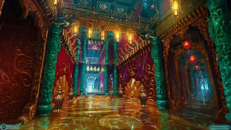 ArtStation - Pearl Quest | Enviroment Design, Artur Sadlos Dragon Palace Fantasy Art, Places Reference, Kingdom Landscape, Dragon Palace, Artstation Dragon, Chinese Palace, Building Inspiration, Underwater City, Fire Places