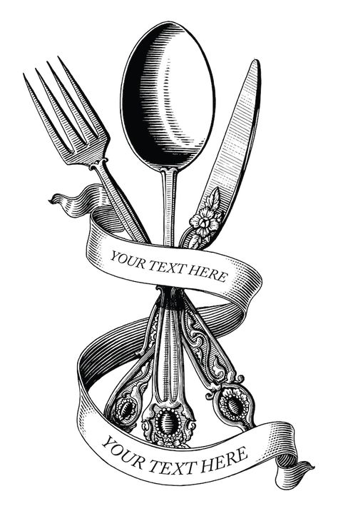 Fork Drawing, Spoon Drawing, Scratchboard Drawings, Knife Logo, Black And White Clip Art, Product Drawing, Knife Drawing, Fork And Knife, Knife Tattoo