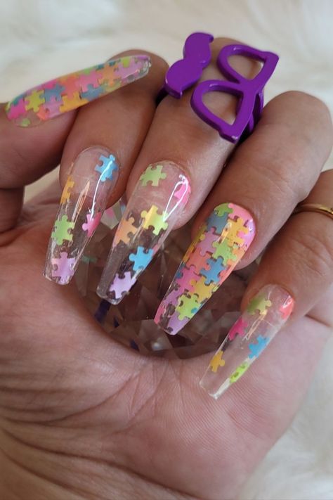 Nail Art For Long Nails, Nails Clear, Nails Desing, Clear Nails, Girls Nails, Puzzle Piece, Unique Nails, Chic Nails, Creative Nails