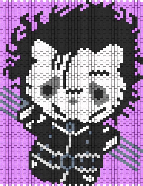 Edward Scissorhands Hello Kitty bead pattern Edward Scissorhands Pixel Art, Ghostface Crochet Graph, Edward Scissorhands Crochet, Hello Kitty Kandi Pattern, Jack Skellington Alpha Pattern, Hello Kitty Kandi, Zombie Hello Kitty, Geeky Cross Stitch Patterns, Modele Pixel Art