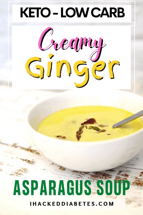 Ginger Asparagus Soup Creamy Asparagus Soup, Keto Asparagus, Cream Of Asparagus Soup, Creamed Asparagus, Low Carb Soup Recipes, Creamy Asparagus, Ginger Soup, Asparagus Fries, Asparagus Soup