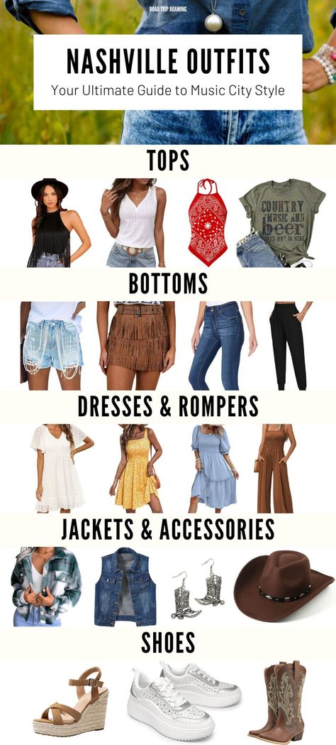 Whether you're a local or just visiting, here's the ultimate guide to help you dress like a true Nashville native, just like hanging out with an old friend showing you the ropes. Nashville In May, Nashville Packing List, Outfits For Nashville, Funny Drinking Shirts, Nashville Style, Nashville Trip, Nashville Outfits, Packing Lists, Romper And Jacket