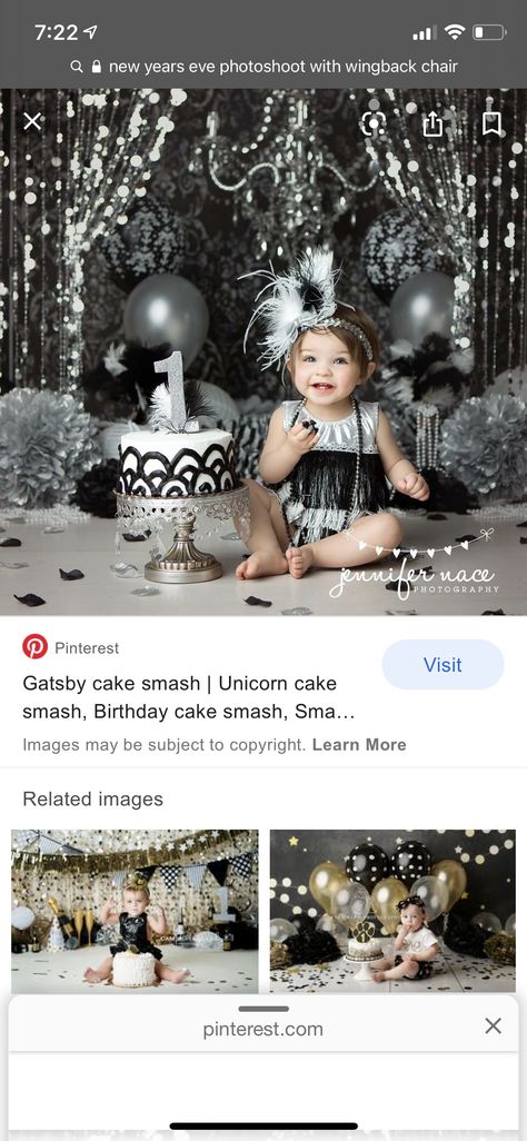 New Year’s Eve Cake Smash, New Years Smash Cake, New Years First Birthday Party, Great Gatsby Cake, Gatsby Cake, Unicorn Cake Smash, 1st Birthday Photoshoot, Baby Layouts, First Birthday Themes