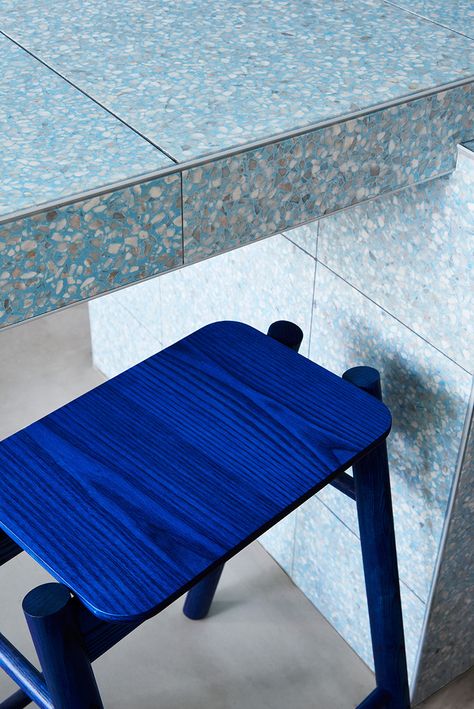 Studio Esteta celebrates the beauty in difference | Indesignlive #terrazzo #interiordesign #australiandesign Blue Terrazzo, Table Detail, Brand Personality, Communal Table, Design Café, Booth Seating, Australian Architecture, Encaustic Tile, Mexican Street