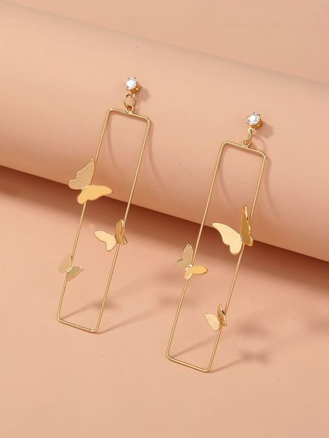 Gold Glamorous   Copper  Dangle Embellished   Jewelry Pretty Jewelry Necklaces, Butterfly Decor, Jewelry Set Design, Rectangle Earrings, Magical Jewelry, Girly Accessories, Classy Jewelry, Fancy Jewellery, Fashion Jewelry Earrings