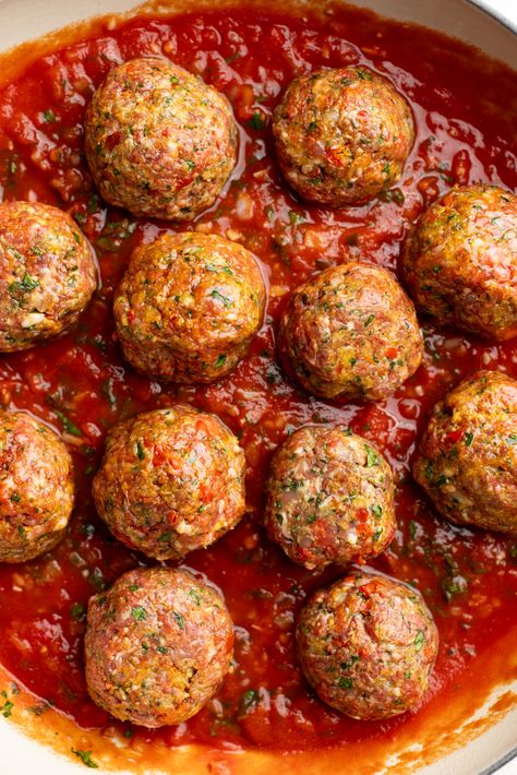 Calabrian Spicy Meatballs - The Bold Appetite Spicy Meatball Recipes, Calabrian Chili Recipes, Meatballs Ideas, Calabrian Recipes, Calabrese Recipes, Spicy Italian Meatballs, Spicy Sausage Recipes, International Food Recipes, Healthy Meatballs