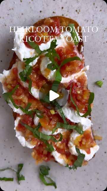 Send Noods on Instagram: "Soak in every last minute of tomato season with this heirloom tomato #bruschetta and #ricottatoast . Ricotta toast is one of my favorite simple pleasures and I would eat it every day if I could.   Ingredients for 3-4 toasts:  - 3 heirloom tomatoes - ricotta - sea salt from @nordursalt.us  - olive oil - balsamic - basil - 1-2 cloves garlic  Recipe: - cut tomatoes very small. Much smaller than you traditionally would for bruschetta  - add @nordursalt.us  sea salt, drizzle olive oil (about 1 tablespoon) and drizzle balsamic (about 1 teaspoon)  - add two whole shelled tomatoes and some whole basil leaves to tomato mixture and let sit for 20 mins- 2 hours in fridge. - remove garlic and layer with ricotta on your toast" Bruschetta Ricotta, Ricotta Toast, Send Noods, Garlic Recipe, Tomato Bruschetta, Tomato Season, Heirloom Tomato, Garlic Recipes, Basil Leaves