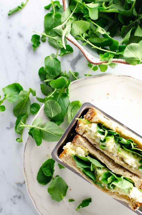 A simple egg and watercress sandwich (alias Egg & Cress) is a British classic that's simple but special. #eggandcress #sandwiches Egg And Cress Sandwich Recipe, Watercress Sandwich, Sandwich Egg, Watercress Recipes, Hard Boiled Egg Recipes, Healthy Sandwich Recipes, Veggie Sandwich, Healthy Sandwiches, Tea Sandwiches