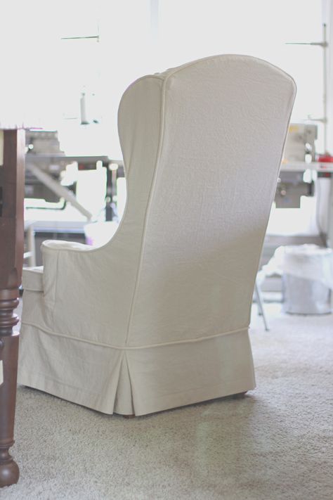 twin fibers: My Sewing Workroom and Wingback Chair Slipcovers Slipcover For Wingback Chair, Slipcover Wingback Chair, Slipcovered Wingback Chair, Country Seat Covers, Linen Wingback Chair, Wingback Chair Slipcovers, Birthday Chair, Wingback Chair Covers, Mid Century Modern Farmhouse