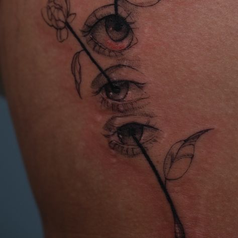 🌸👁️👁️👁️🌸 thank you Arielle for coming all the way from Reno 🩷 a peony variation of a previous flash Booking for San Francisco and New York (August 23-29) will be sending out emails next week Took 1 hour 15 mins Done @inkpress.studio Materials used @kwadron 08.03RL 12.03 RS @wjxcartridge 06.03RL Pictured: tattoo on the ribs done in black and white ink. Tattoo is of a peony growing out of the pupils of three eyes. #nytattoo#sftattoo#bayareatattooartist#tewetubby#eyetattoos Peony With Eye Tattoo, Cat Peony Tattoo, Growing Peonies, Next Week, All The Way, White Ink, Third Eye, Flash, Reno