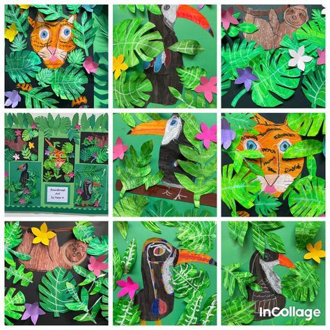 Henry Rousseau Art Projects For Kids, Amazon Rainforest Project, Henri Rousseau Art Projects For Kids, Jungle Projects For Kids, Rainforest Theme Classroom, Jungle Art Projects, 1st Grade Art Lessons, Toucan Craft, Rainforest Crafts