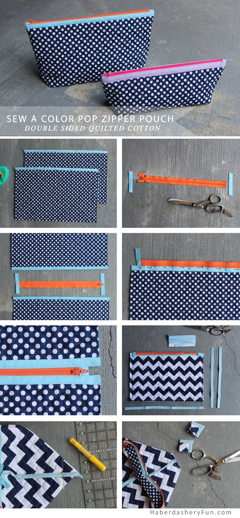 DIY.. Quilted Color Pop Zipper Pouch. Easy to sew. Great for all those make-up lovers in your life! Diy Zipper Pouch, Diy Pouch No Zipper, Diy Pencil Case, Diy Pencil, Sac Diy, Pouch Tutorial, Costura Diy, Sew Ins, Sewing Purses