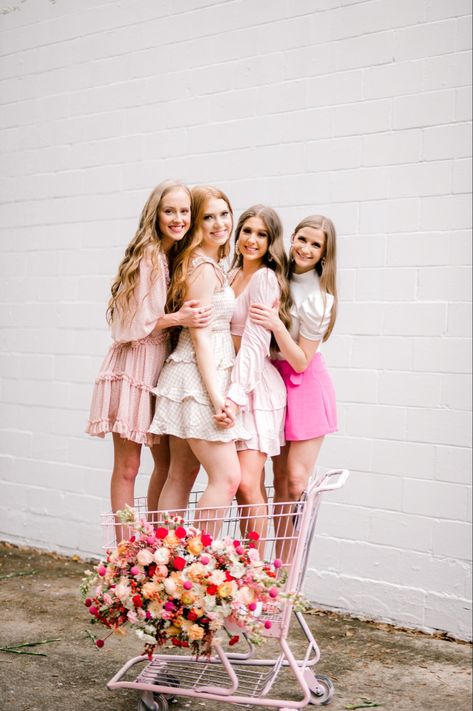 Flower Shopping Cart Photoshoot, Person Sitting In Shopping Cart, Shopping Cart Photoshoot, Cart Photoshoot, Flower Stand Mini Session, Exec Photoshoot, Boho Valentine’s Day Mini Session, Pink Shopping, Flower Shopping