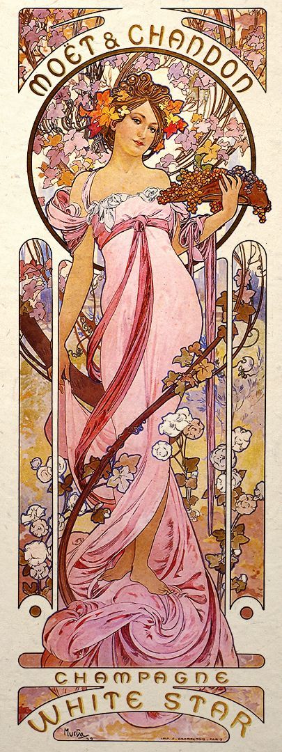 Alfons MUCHA (1860-1939) - Poster for Moët & Chandon : "Champagne white star" (1899) - Derrière la porte de ma chambre était cette image. Alfons Maria Mucha, Art Nouveau Mucha, Illustration Art Nouveau, زجاج ملون, Alphonse Mucha Art, Mucha Art, Alfons Mucha, Art Nouveau Illustration, Art Nouveau Poster