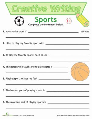 What is your favorite sport? Answer this question and more about sports in this fun creative writing worksheet! Practice sentence writing by filling in the blanks to complete the sentences. For more sentence writing fun, click here.#educationdotcom Pe Worksheets, 1st Grade Writing Worksheets, Creative Writing Worksheets, Elementary Physical Education, 1st Grade Writing, Sentence Writing, Free Worksheets, English Writing Skills, Education Motivation