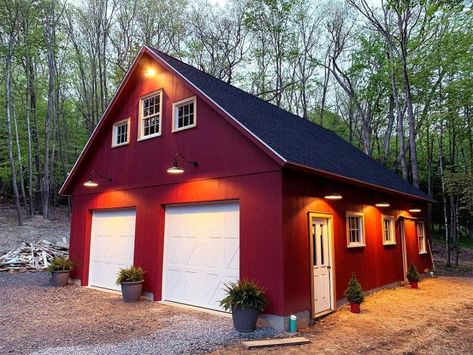 Large Barn Lights Exterior Garage, Pole Barn Lights Exterior, Barn Lights Exterior Garage, Garage Lighting Ideas Exterior, Cabin Garage, Outdoor Garage Lights, Farmhouse Wall Lighting, Cabin Windows, Outdoor Garage