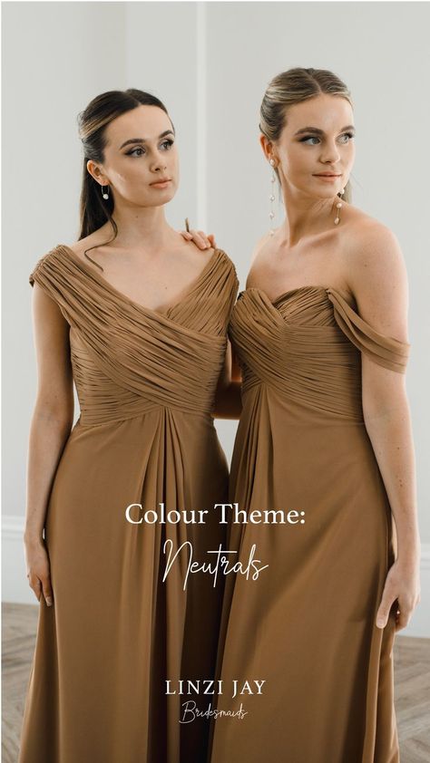 Neutral Bridesmaid Dresses, British Design, Color Themes, Bridal Accessories, One Shoulder Formal Dress, Jay, One Shoulder, Bridesmaid Dresses, Formal Dresses