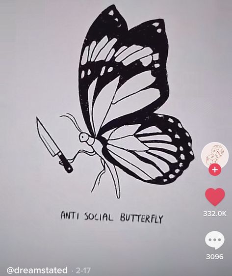 Anti Social Tattoo Ideas, Anti Social Butterfly Tattoo, Anti Social Butterfly, Social Butterfly, Anti Social, Butterfly Tattoo, Cute Tattoos, Tattoo Ideas, Tattoos