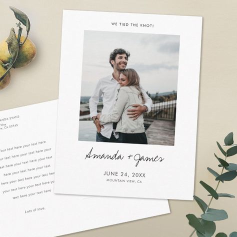 We Tied the Knot! Modern Photo Elopement Wedding Announcement Postcard We Tied The Knot, Text Elements, We Eloped, Wedding Announcement Cards, Handwriting Script, Elopement Announcement, We Got Married, We Get Married, Wedding Announcement