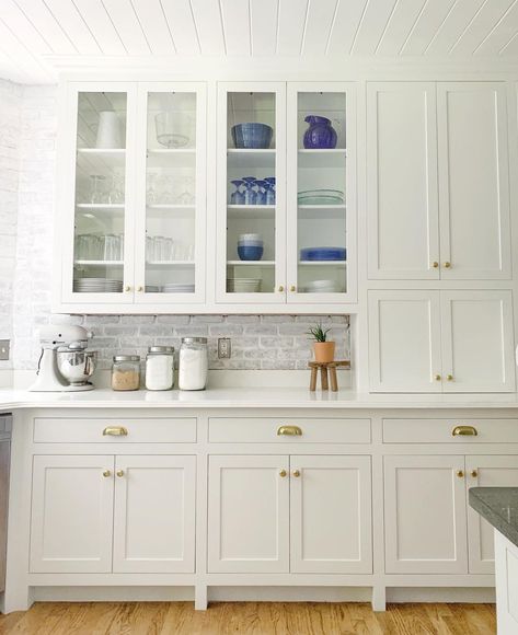 Mike Leavitt | I finally finished a big project - my kitchen cabinets! These are built from soft maple and painted Sherwin Williams’ White Flour with an... | Instagram Styling Glass Kitchen Cabinets, Inset Shaker Cabinets, Layered Kitchen, Kitchen Cabinet Display, Kitchen Display Cabinet, Glass Kitchen Cabinets, Kitchen 2024, Beautiful Kitchen Designs, Custom Cabinet