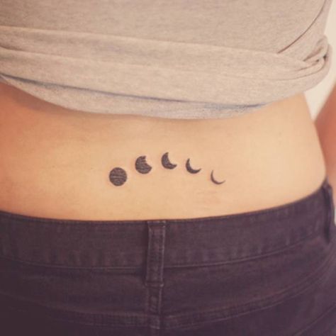 Lunar phases on the lower back by Seoeon. Moon Tramp Stamp, Phases Of The Moon Tattoo, The Moon Tattoo, Back Tattoos Spine, Lower Back Tattoo Designs, Tramp Stamp Tattoos, Moon Phases Tattoo, Girl Back Tattoos, Spine Tattoos For Women