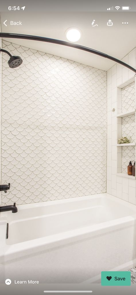 Bathroom Fishscale Tile, Scales Tiles Bathroom, Mermaid Scale Backsplash, Mermaid Tile Bathroom Wall, Fish Scale Tile Shower Wall, Mermaid Scale Bathroom, Blue Scallop Tile Bathroom, Scallop Tile Shower Wall, White Mermaid Tile Bathroom