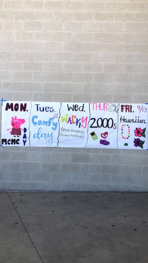 Grade Wars Spirit Week, Creative Spirit Week Ideas, Spirt Days Ideas Highschool, Senior Year Spirit Week, First Day Of High School Outfit, Homecoming Days Spirit Weeks, Spirit Day Ideas Highschool, Middle School Spirit Week Ideas, Valentines Spirit Week Ideas