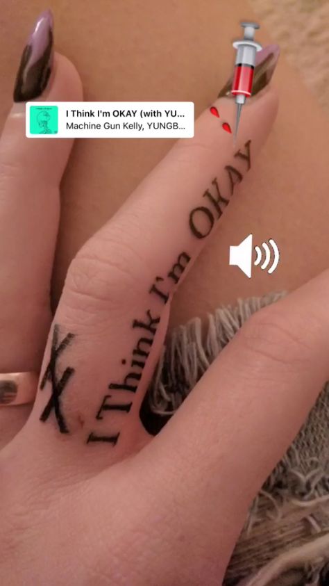 I Think Im Okay Tattoo Mgk, I Think I’m Okay Mgk Tattoo, Mgk Lyric Tattoos, Mgk Tattoos Ideas Lyrics, Mgk Inspired Tattoos, Mgk Art, Mgk Tattoos Ideas, Mgk Tattoos, Simple Quote Tattoos