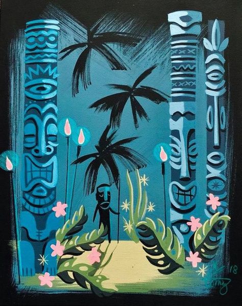 Enchanted Tiki Room Art, Tiki Painting, Tiki Illustration, Tiki Design, Tiki Culture, Tiki Hawaii, Tiki Style, Tiki Decor, Tiki Bar Decor