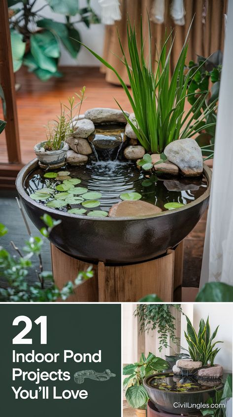 Discover 23 inspiring indoor pond ideas that bring tranquility into your living space. From small designs for apartments to elaborate setups, these ponds are perfect for creating a serene ambiance. Learn tips to incorporate nature, aquatic plants, and fish into your home decor. Garden For Balcony, Indoor Pond Ideas, Small Garden Waterfalls, Indoor Pond, Fish Pond Gardens, Patio Pond, Indoor Water Features, Modern Floral Arrangements, Aquatic Garden