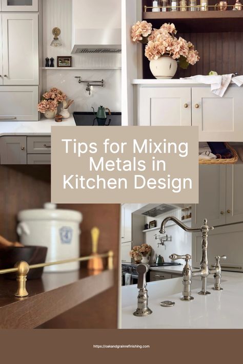 Elevate your kitchen style game with mixed metals 💫 Learn about the easy tips on mixing metals in kitchen design and create a visually interesting space without the matchy-matchy finishes. From harmonizing aged brass with polished nickel, I'll show you how to create a space that's flexible and dynamic. Stainless Steel Kitchen Sink With Brass Faucet, Chrome Faucet Brass Hardware, Mixing Polished Nickel And Brass In Kitchen, Stainless And Gold Kitchen, Brass Finishes In Kitchen, Kitchens With Brass Handles, Chrome Kitchen Faucet With Brass Hardware, Mix Metal Kitchen, Mixed Metal In Kitchen