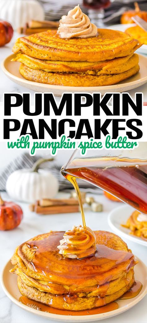 Pumpkin Pancakes Bisquick, Fall Pancakes, Pumpkin Pancake, Pumpkin Pancake Recipe, Thanksgiving Breakfast, Spiced Butter, Healthy Comfort, Pumpkin Pancakes, Fall Things