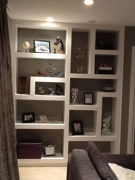 Alcove Bookcase, Decorating Built In Shelves, Built In Wall Shelves, Built In Wall Units, Alcove Shelving, Random Shapes, Built In Shelves Living Room, Square Shelf, Shelf Decor Living Room