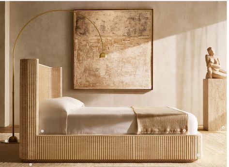 Travertine Bedroom, Emperor Bed, Shelter Bed, Superking Bed, Linen Storage, Arc Floor Lamps, Carpet Decoration, Bedroom Collection, Restoration Hardware