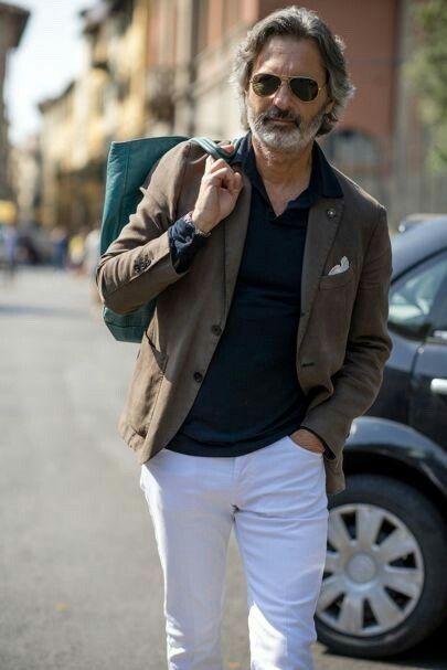 Cool · Mature FashionFashion MenMan ... Pitti Uomo Street Style, Older Mens Hairstyles, Old Man Fashion, Older Mens Fashion, Blazer Outfits Men, London Fashion Week Mens, Mens Blazer, Casual Outfit Inspiration, Mens Fashion Smart