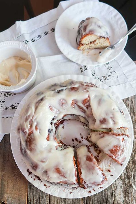 Gf Bundt Cake Recipes, Gluten Free Cinnamon, Cinnamon Bun Recipe, Swirl Cake, Maple Cream, Cinnamon Roll Cake, Gf Desserts, Holiday Dessert, Cinnamon Swirl