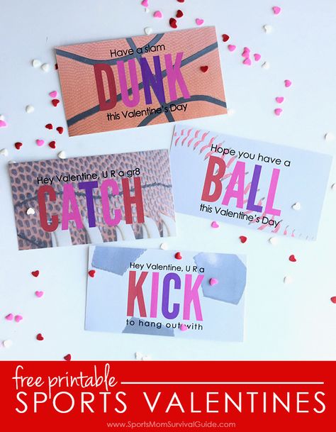 Use these Free Printable Sports Valentine Cards for your kid's classmates this year! Sports Valentines, Kids Sports Crafts, Free Valentine Cards, Diy Box Crafts, Printable Sports, Printable Valentines Cards, Valentine's Ideas, Sewing Basket, Valentines Printables Free