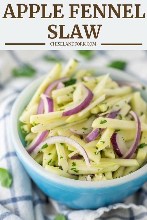 If you're looking for a quick and easy slaw or side that complements pork, sausage and chicken, this apple fennel slaw is the choice. #applefennelslaw #slaw #appleslaw #fennelslaw | chiselandfork.com Apple Fennel Slaw Recipe, Fennel Slaw, Apple Slaw, Slaw Recipe, Fine Cooking, Slaw Recipes, Pork Sausage, Pork Dishes, The Choice