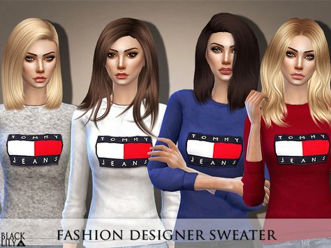 YA/A/Teen  Found in TSR Category 'Sims 4 Female Everyday' Sims 4 Cc Tommy Hilfiger, Black Fashion Designers, Teen Sweater, Sims 4 Teen, Designer Sweater, Cc Sims, Sims 4 Cc Finds, Sims 4 Cc, Maxis Match