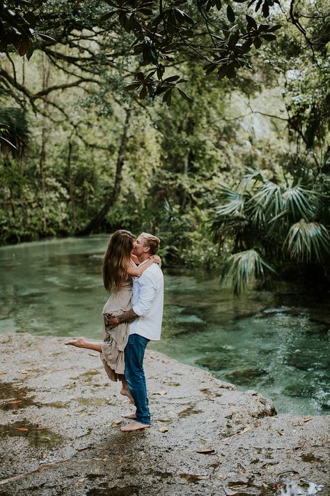 rock springs kelly park engagement | adventure engagement session | free people | South Florida engagement | Florida Springs Engagement Photos, Rock Springs Kelly Park Florida Engagement, Rock Springs Kelly Park Florida Photoshoot, Florida Couple Pictures, Florida Springs Photoshoot, Creek Engagement Pictures, Engagement Photos Florida, Engagement Spots, Water Engagement Photos