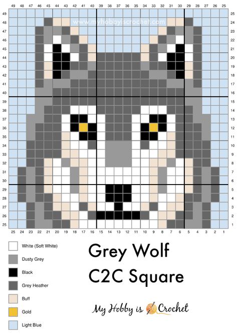 Wolf Granny Square, Wolf Cross Stitch, Crochet Wolf, C2c Patterns, Crochet C2c Pattern, C2c Graph, Pixel Crochet, Pixel Art Grid, C2c Crochet