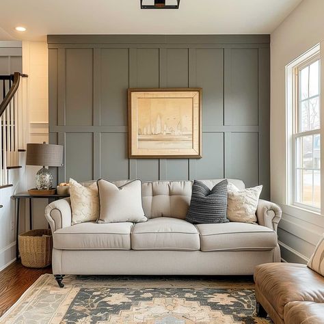 Board And Batten Accent Wall Living Room Fireplace, Trim Wall Design Living Room, Living Room Accent Wall Ideas With Tv And Fireplace Diy, Accent Wall Colours, Bookshelf Remodel, Board And Batten Wall Living Room, Accent Wall Colors Living Room, Board And Batten Living Room, Batten Board Walls