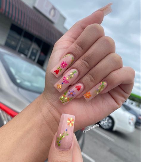 Mexican Nails, Nail Design Glitter, Acrylic Nails Coffin Pink, Long Square Acrylic Nails, Bling Acrylic Nails, Acrylic Nails Coffin Short, Pink Acrylic Nails, Square Acrylic Nails, Fire Nails