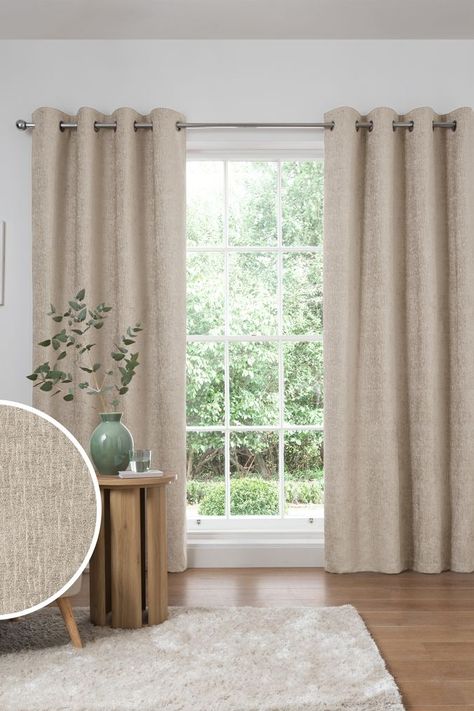 These luxurious chenille curtains add comforting texture and warmth to your home. The heavyweight fabric drapes beautifully for a sophisticated look, while a soft lining provides all-important privacy. Dry clean only. 2 x Curtains Main 100% Polyester. Lining 100% Polyester. Beige Curtains Living Room, Curtains Behind Bed, Apartment 2023, Natural Curtains, Chenille Curtains, Neutral Curtains, Cream Curtains, Beige Curtains, Garage Conversion