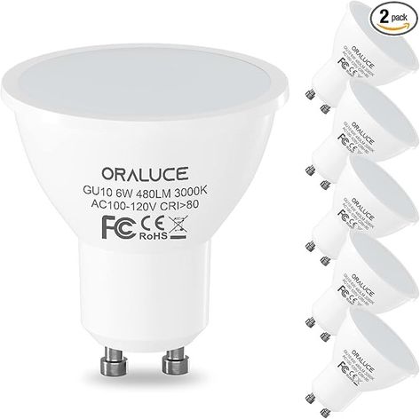 ORALUCE GU10 LED Bulbs, 6 Watt Equivalent to 50W Halogen Light Bulb, Non-dimmable, 3000K Soft White,120 V, 480 Lm, 120° Flood Beam Angle, MR16 Shape for Recessed, Track Lighting, Pack of 6 - Amazon.com Recessed Track Lighting, Halogen Light Bulbs, Halogen Light, Recessed Lighting, Soft White, Track Lighting, Led Bulb, Beams, Light Bulb