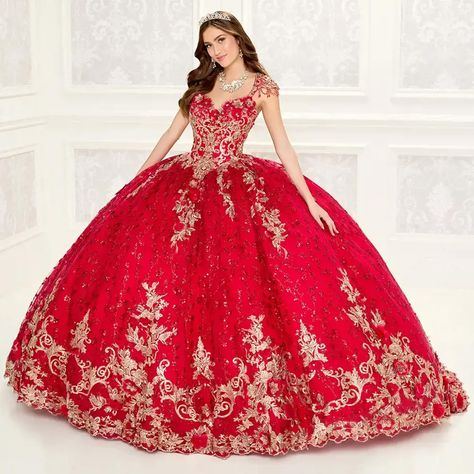 Red Quince Dress, Red Quinceanera Ideas, Red Quinceanera Dress, Fabric Beading, Tulle Shawl, Red Wedding Gowns, Quinceañera Dresses, Red Quince, Shoulder Piece