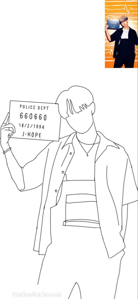 Jhope Drawing Easy, Jhope Outline Drawing, Jhope Line Art, Kpop Line Art Drawing, Super Easy Drawings, Army Drawing, Embroidered Canvas Art, Embroider Ideas, Embroidery Lessons