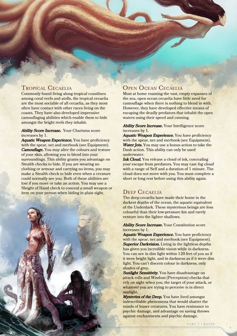 DnD 5e Homebrew — Cacaelia Race by Absurdisan Sea Elf Dnd, Sea Elf, 5e Races, Dungeons And Dragons Races, Dnd Stats, Myths & Monsters, Mythical Monsters, Dnd Races, Dnd Classes